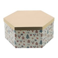 Šestkotna praznična darilna škatla z zlatim pokrovom 45 x 39 x 19,5 cm *8092
