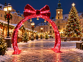 Chomik - 3D LED-praznična dekoracija – Lok s pentljo in zvončki - LED9839