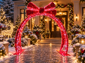 Chomik - 3D LED-praznična dekoracija – Lok s pentljo in zvončki - LED9839