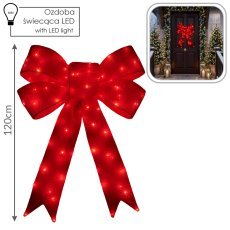 3D LED-praznična dekoracija – rdeča pentlja 120 cm *9907