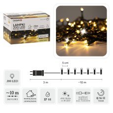 LED-lučke 200L, toplo bele + hladno utripanje, dolžina 3 + 10 m, za notranjo/zunanjo uporabo *9478