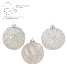 Steklena božična kroglica – srebrna, okrašena, 10 cm, različni vzorci, disp=12 kos. *7868
