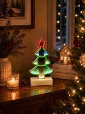 3D-božična dekoracija – božično drevesce z učinkom neskončnega LED-ogledala 14 x 3,8 x 26,5 cm *8452