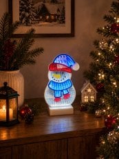 3D-praznična dekoracija – snežak z učinkom neskončnega LED-ogledala, 14 x 3,8 x 26,6 cm *8469