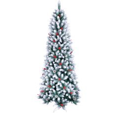 Umetno božično drevo 210 cm – zasneženo z jerebiko, storži in LED-osvetlitvijo *8827