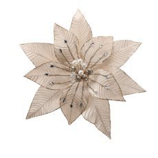 Umetna roža – božična zvezda 33 cm s sponko, barva šampanjca, pakiranje = 12 kosov *0928