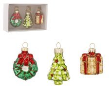 Komplet 3 steklenih okraskov za božično drevo – XMAS 4–5 cm, pakiranje = 6 kosov *1246