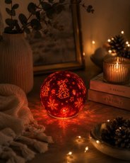 Božični okras – rdeča steklena LED-krogla, fi 10 cm *3165