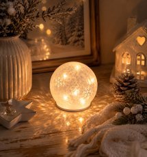 Božični okras – bela steklena LED-krogla, premer 10 cm *3196