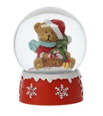 Božična snežna krogla – medvedek s kapo / medvedka pod božičnim drevescem 10 x 10 x 12,5 cm *3240