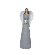 Božična figurica – siv angel s srčkom 9,5 x 7 x 28 cm *4308
