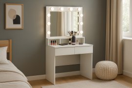 Bela kozmetična mizica z LED-ogledalom in predali *2299