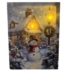 LED-slika na platnu – snežak v zimski pokrajini, 30 x 40 x 1,8 cm *3769