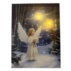 LED-slika na platnu – angel z lanterno 30 x 40 x 1,8 cm *3790