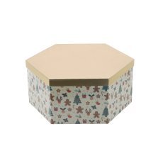 Šestkotna praznična darilna škatla z zlatim pokrovom 33 x 28,5 x 12 cm *8054