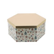 Šesterokotna praznična darilna škatla z zlatim pokrovom 36 x 31 x 14 cm *8061