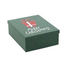 Zelena božična darilna škatla z motivom darila »Merry Christmas«, 27 x 21 x 8,5 cm *8290