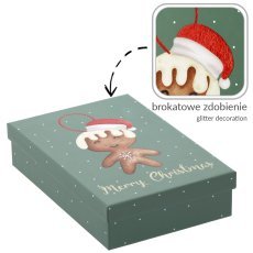 Zelena božična darilna škatla z medenjakom »Merry Christmas«, 26,5 x 18 x 6,5 cm *8399