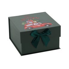 Praznična darilna škatla v obliki avtomobila z zeleno pentljo, 22,5 x 22,5 x 13,5 cm *8566