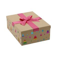 Rjava praznična darilna škatla z rožnato pentljo 28,5 x 20 x 8,5 cm *8610