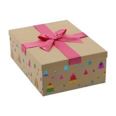 Rjava praznična darilna škatla z rožnato pentljo 30,5 x 22 x 10 cm *8627