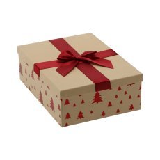Rjava praznična darilna škatla z bordo pentljo, 28,5 x 20 x 8,5 cm *8641