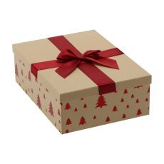 Rjava praznična darilna škatla z bordo pentljo 30,5 x 22 x 10 cm *8658