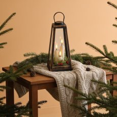 LED-lampion 11 x 11 x 24 cm s tremi svečami in dekoracijo *3317