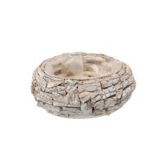 Okrogla lesena okrasna posoda 30 x 12 cm, videz lubja *0982