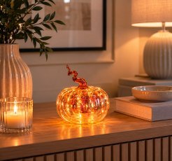 LED steklena dekoracija – mavrično vijolična buča 14,8 x 16 cm *7936