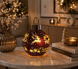 Okrašena rdeča steklena LED-bučka 15 x 20 cm *7950