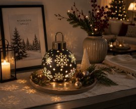 Okrašena srebrna steklena LED-bučka 15 x 20 cm *7967
