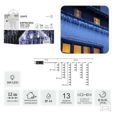 Svetlobna zavesa Icicle 300 LED, hladno bela, 3 + 12 m - LED9836