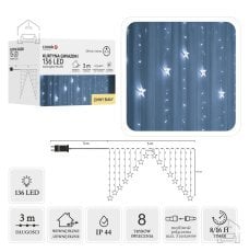 Svetlobna zavesa z zvezdicami 136L, hladno bela, 3 + 3 m - LED0023