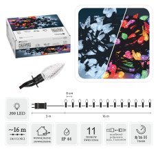 LED-lučke v obliki storžev, 200 lučk, hladno bela + večbarvna svetloba, dolžina 3 + 16 m, za notranjo/zunanjo uporabo *6779