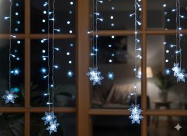 Svetlobna zavesa s snežinkami 96 LED, hladno bela, dolžina 3 + 3,5 m *0061