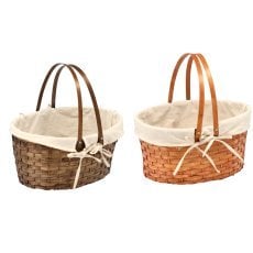 Košara iz bambusa 31 x 22 x 15/28 cm z ročaji in tekstilno podlogo *1690