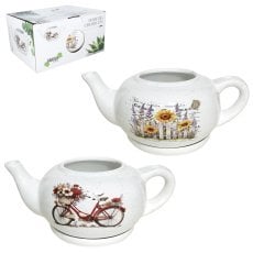 Keramični cvetlični lonec v obliki čajnika, 40 x 25 x 16 cm, bel, različni vzorci *1207