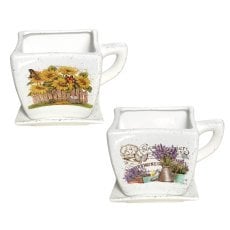 Keramični cvetlični lonec v obliki skodelice, 18 x 14 x 12,5 cm, bel, različni vzorci *1238