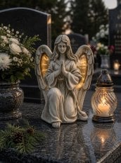 Figura klečečega angela s svetlečimi LED-krili - DED0040