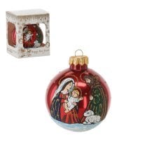 Rdeča steklena božična kroglica 8 cm Sveta družina *4581
