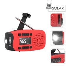 Prenosni solarni SOS-radio z LED-zaslonom, 2000 mAh, rdeč *5428