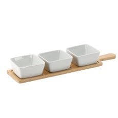 Komplet 3 kvadratnih porcelanastih skledic 8,5 x 8,5 x 4 cm z desko *0552