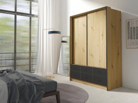 Garderobna omara z drsnimi vrati Neapol - Artisan hrast/črna