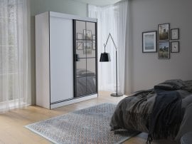 Garderobna omara z drsnimi vrati Oslo II - Bela/črna - 150 cm