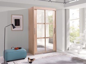 Meble Jurek - Garderobna omara z drsnimi vrati Karo z ogledali - 100 cm - Sonoma