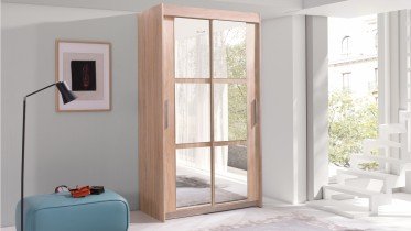 Meble Jurek - Garderobna omara z drsnimi vrati Karo z ogledali - 120 cm - Sonoma