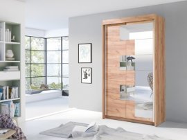 Garderobna omara z drsnimi vrati Szach z ogledalom - 120 cm - Zlati hrast