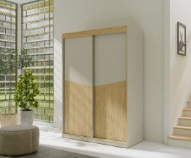 Garderobna omara Aston 200 cm - sivo-bež/oljen hrast