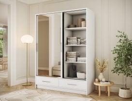 Eltap - loft - Garderobna omara z drsnimi vrati Estantte II z ogledalom - 150 cm - bela